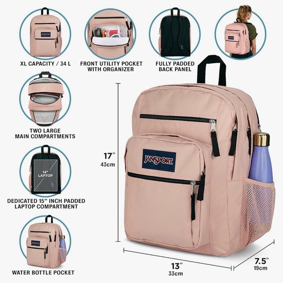 JanSport Big Student Laptop Backpack - Red/Multi Hippie Days - Picture 4 of 4